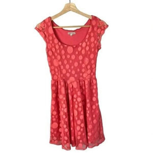 Hidden Heart Coral Orange Mesh Polka Dot Mini Dress XS